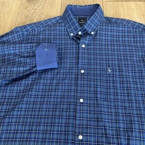 TailorByrd Men's Long Sleeve‎ Blue Plaid Button Down Shirt Logo Pocket XL